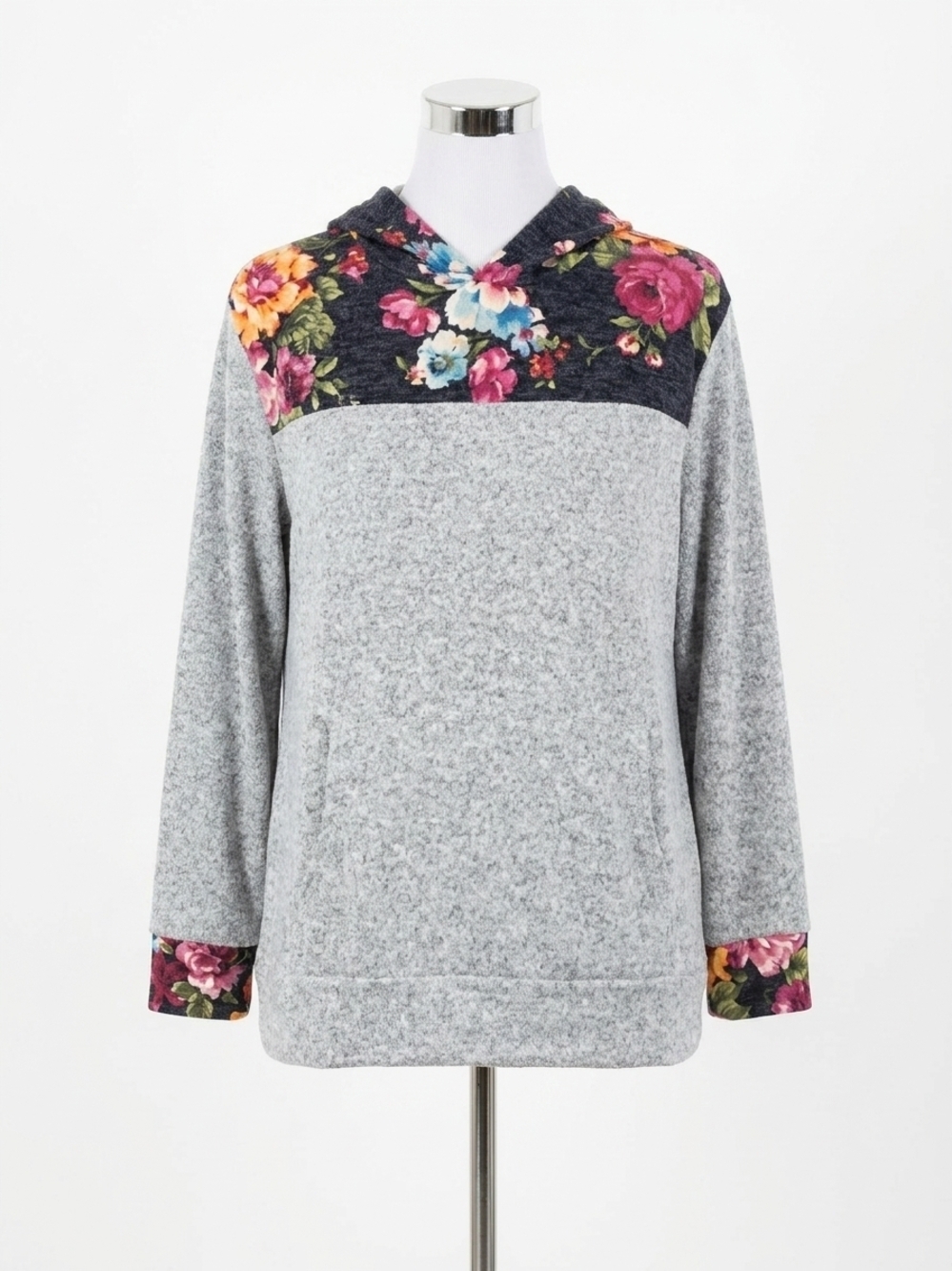 NEW HONEYME floral color block hoodie in gray
